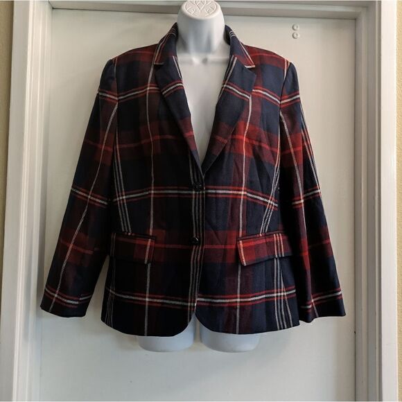 Tommy Hilfiger Womens Plaid 2 Button Blazer Sz 12 - Picture 4 of 7